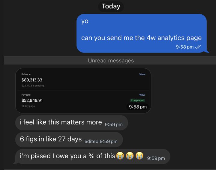 6 figs in 27 days, client DM