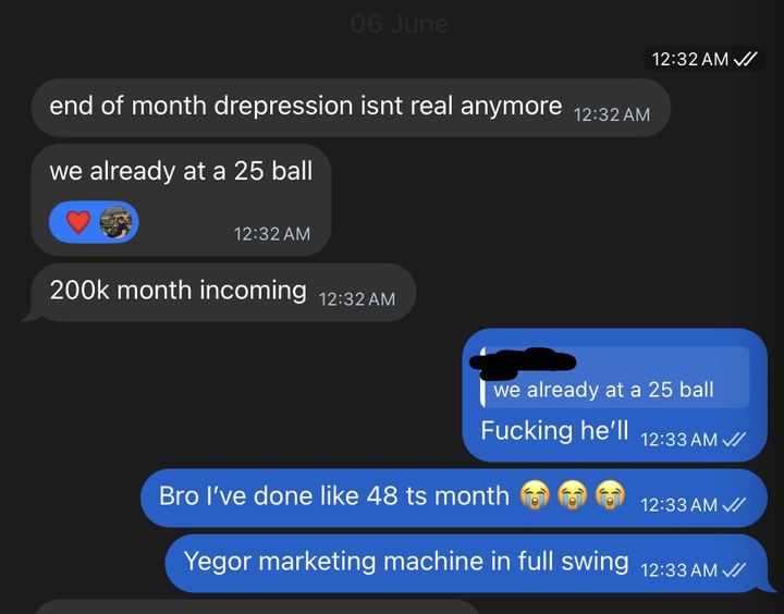 200k month incoming, client group chat