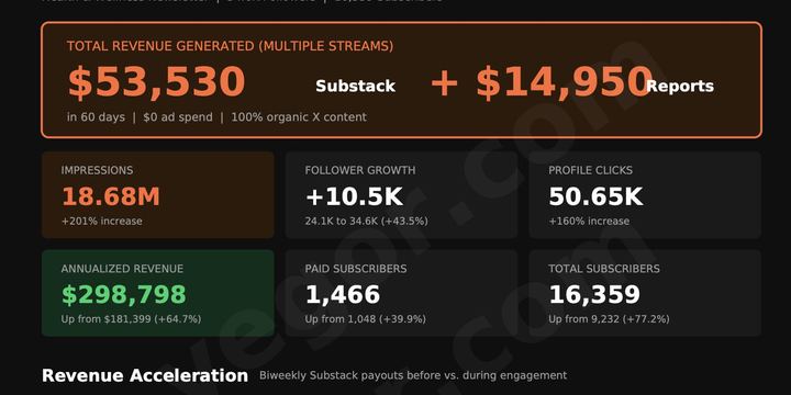 $53,530 + $14,950, in 60 days, $0 on ads